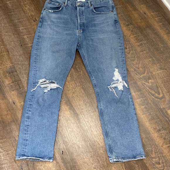 AGOLDE ICONIC 5POCKET HI WAISTED BOYFRIEND FITTING VINTAGE DENIM W/DISTRESSING - Picture 5 of 11
